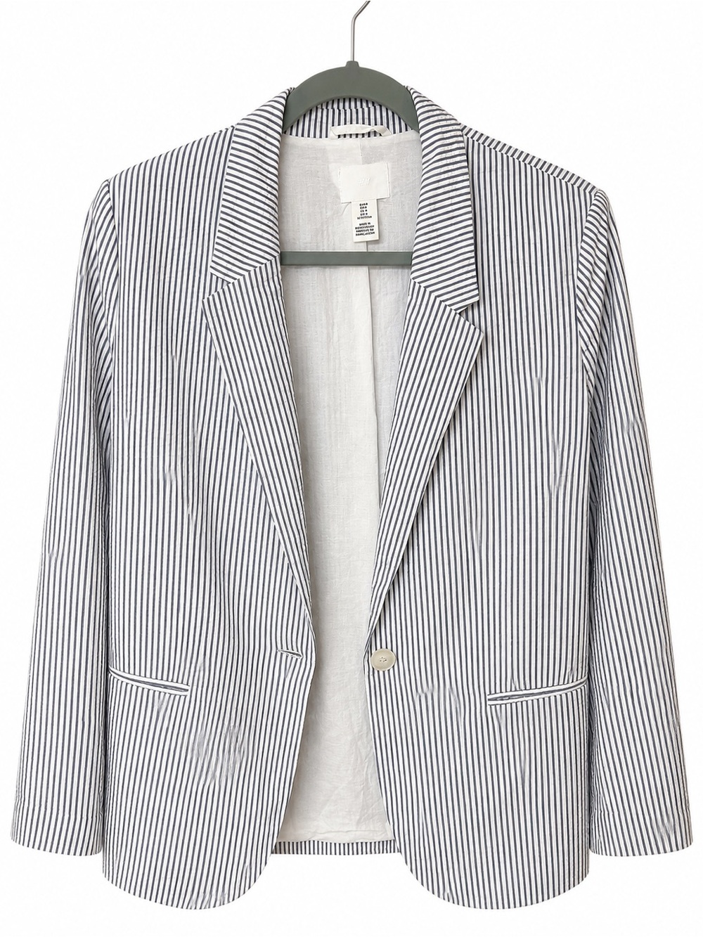 H&M Navy and White Vertical Stripe Blazer Stain On Inside of Jacket